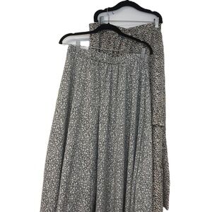 Womens L Midi Floral White Black & Coral Blue Green A-Line Skirt Set Cocktail